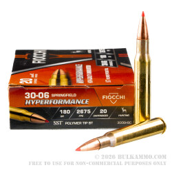 200 Rounds of 30-06 Springfield Ammo by Fiocchi - 180gr SST