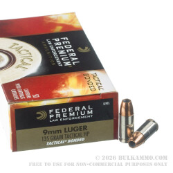 50 Rounds of 9mm Ammo by Federal LE Tactical Bonded - +P 135gr JHP 50 Rounds of 9mm Ammo by Federal LE Tactical Bonded - +P 135gr JHP