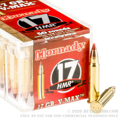 50 Rounds of .17HMR Ammo by Hornady - 17gr V-MAX