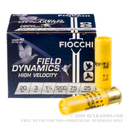 25 Rounds of 20ga Ammo by Fiocchi - 1 1/4 ounce #7.5 shot