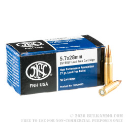 500 Rounds of 5.7x28mm Ammo by FN Herstal - 27gr JHP SS195LF