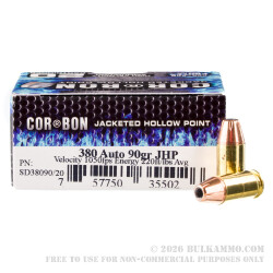 20 Rounds of .380 ACP Ammo by Corbon - 90gr JHP