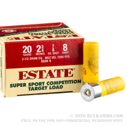 250 Rounds of 20ga Ammo by Estate Super Sport Competition Target - 7/8 ounce #8 shot 250 Rounds of 20ga Ammo by Estate Super Sport Competition Target - 7/8 ounce #8 shot