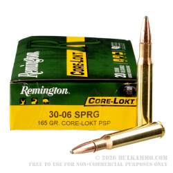 20 Rounds of 30-06 Springfield Ammo by Remington Core-Lokt - 165gr PSP