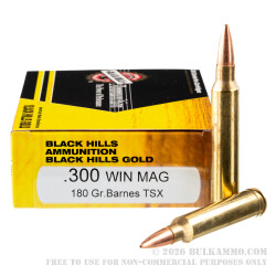 20 Rounds of .300 Win Mag Ammo by Black Hills Gold - 180gr TSX