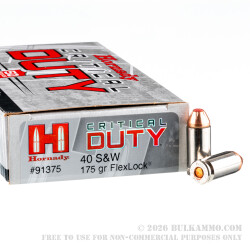 500 Rounds of .40 S&W Ammo by Hornady - 175gr JHP 500 Rounds of .40 S&W Ammo by Hornady - 175gr JHP