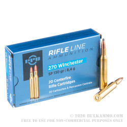 20 Rounds of .270 Win Ammo by Prvi Partizan - 130gr SP 20 Rounds of .270 Win Ammo by Prvi Partizan - 130gr SP
