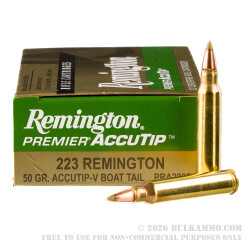 20 Rounds of .223 Ammo by Remington Premier - 50gr Accutip-V
