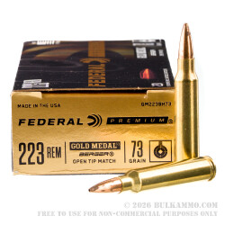 20 Rounds of .223 Ammo by Federal Gold Medal - 73gr Berger BTHP