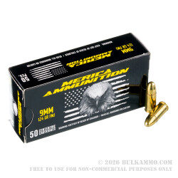 50 Rounds of 9mm Ammo by Merica - 124gr FMJ 50 Rounds of 9mm Ammo by Merica - 124gr FMJ
