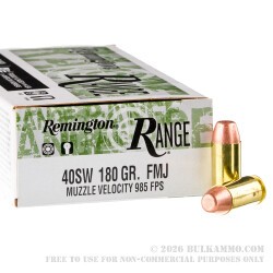 50 Rounds of .40 S&W Ammo by Remington Range - 180gr FMJ