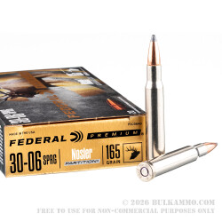 20 Rounds of 30-06 Springfield Ammo by Federal Vital-Shok - 165gr Nosler Partition SP 20 Rounds of 30-06 Springfield Ammo by Federal Vital-Shok - 165gr Nosler Partition SP