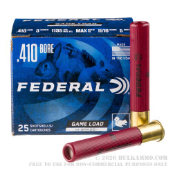 25 Rounds of .410 Ammo by Federal Game-Shok - 3" 11/16 ounce #5 shot