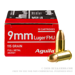 1000 Rounds of 9mm Ammo by Aguila - 115gr FMJ