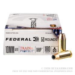 50 Rounds of 10mm Ammo by Federal Train + Protect - 180gr JHP
