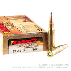 200 Rounds of .308 Win Ammo by Barnes VOR-TX - 150gr TTSX 200 Rounds of .308 Win Ammo by Barnes VOR-TX - 150gr TTSX