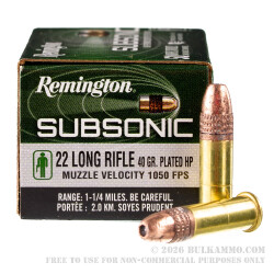 50 Rounds of .22 LR Ammo by Remington Subsonic - 40gr CPHP