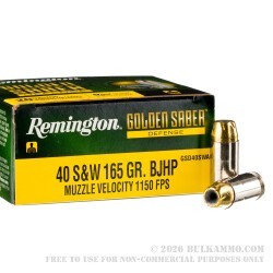 20 Rounds of .40 S&W Ammo by Remington Golden Saber Defense - 165gr BJHP