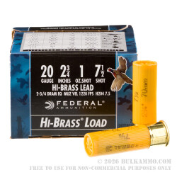 250 Rounds of 20ga Ammo by Federal Game Load Upland Hi-Brass - 1 ounce #7 1/2 shot