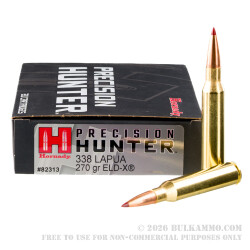 20 Rounds of .338 Lapua Ammo by Hornady Precision Hunter - 270gr ELD-X
