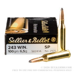 20 Rounds of .243 Win Ammo by Sellier & Bellot - 100gr SP