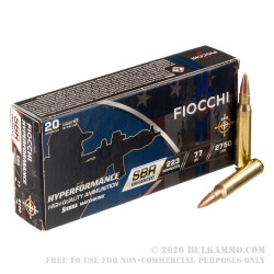 20 Rounds of .223 Ammo by Fiocchi Hyperformance SBR Enhanced - 77gr HPBT MatchKing