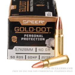 50 Rounds of 5.7x28mm Ammo by Speer Gold Dot - 40gr JHP