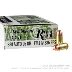 1000 Rounds of .380 ACP Ammo by Remington Range - 95gr FMJ
