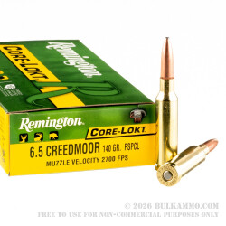 20 Rounds of 6.5 mm Creedmoor Ammo by Remington Core-Lokt - 140gr PSP 20 Rounds of 6.5 mm Creedmoor Ammo by Remington Core-Lokt - 140gr PSP