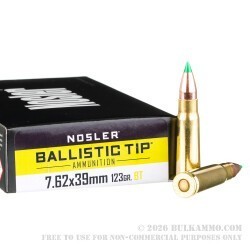 20 Rounds of 7.62x39 Ammo by Nosler - 123gr Ballistic Tip