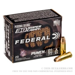 20 Rounds of .30 Super Carry Ammo by Federal Punch - 103gr JHP