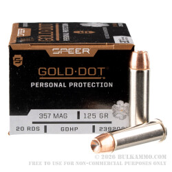 20 Rounds of .357 Mag Ammo by Speer Gold Dot - 125gr JHP
