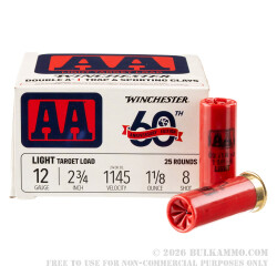 250 Rounds of 12ga Ammo by Winchester -  AA Light Target #8 Shot
