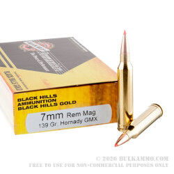 20 Rounds of 7mm Rem Mag Ammo by Black Hills Gold - 139gr GMX