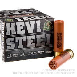25 Rounds of 12ga Ammo 3-1/2" by Hevi-Steel - 1-3/8 ounce #3 steel shot