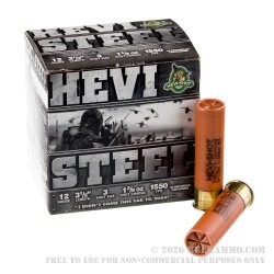 25 Rounds of 12ga Ammo 3-1/2" by Hevi-Steel - 1-3/8 ounce #3 steel shot