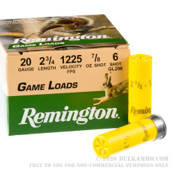 25 Rounds of 20ga Ammo by Remington - 7/8 ounce #6 shot