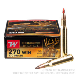 20 Rounds of .270 Win Ammo by Winchester Copper Impact - 130gr Copper Extreme Point