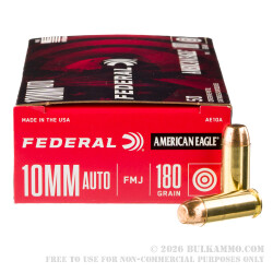 50 Rounds of 10mm Ammo by Federal American Eagle - 180gr FMJ