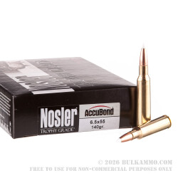 20 Rounds of 6.5x55mm SE Ammo by Nosler Ammunition - 140gr Nosler Accubond 20 Rounds of 6.5x55mm SE Ammo by Nosler Ammunition - 140gr Nosler Accubond