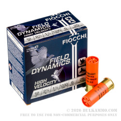 250 Rounds of 12ga 2-3/4" High Velocity Ammo by Fiocchi - 1 1/4 ounce #6 shot
