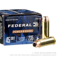 20 Rounds of .45 Long-Colt Ammo by Federal Power-Shok Handgun - 235gr JHP