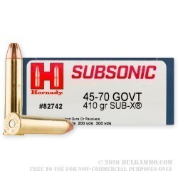 200 Rounds of 45-70 Ammo by Hornady Subsonic - 410gr Sub-X
