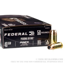50 Rounds of .40 S&W Ammo by Federal Punch - 165gr JHP