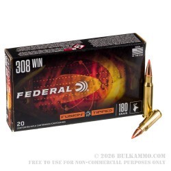 20 Rounds of .308 Win Ammo by Federal Fusion Tipped - 180gr Bonded Polymer Tip