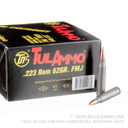100 Rounds of .223 Ammo by Tula - 62 Grain FMJ 100 Rounds of .223 Ammo by Tula - 62 Grain FMJ