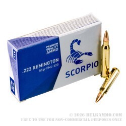 20 Rounds of .223 Ammo by Scorpio - 55gr FMJ