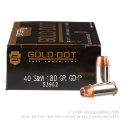 1000 Rounds of .40 S&W Ammo by Speer Gold Dot - 180gr JHP