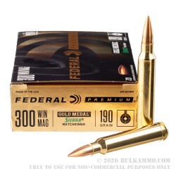 200 Rounds of .300 Win Mag Ammo by Federal Gold Medal - 190gr MatchKing HPBT