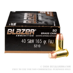 1000 Rounds of .40 S&W Ammo by Blazer Brass - 165gr FMJ